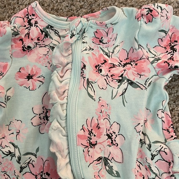 Little Me Floral Zip Footed One-Piece and Headband - Picture 2 of 10
